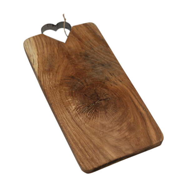 Eikenhouten snijplank geolied, met hartjes handvat, 33 x 17 cm