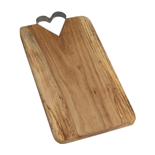 Eikenhouten snijplank geolied, met hartjes handvat, 30 x 17 cm